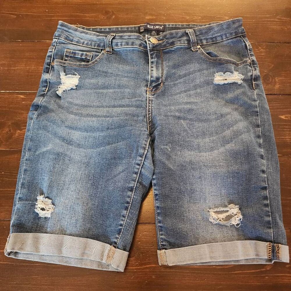 Blue Savvy Size 16 Distressed Blue Denim Bermuda Shorts